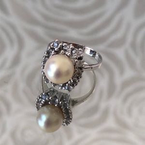 PEARL + “DIAMOND” Cocktail Ring